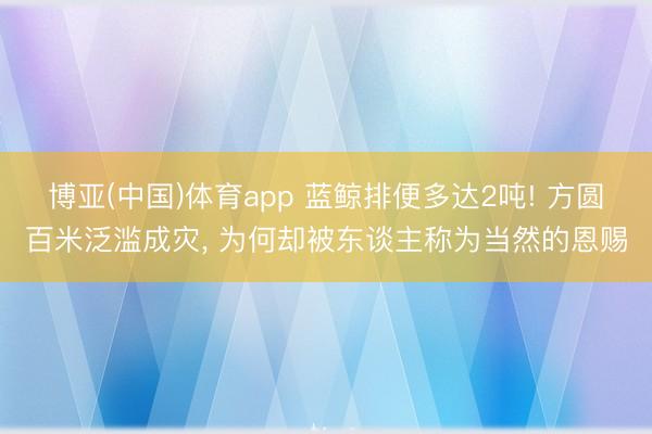 博亚(中国)体育app 蓝鲸排便多达2吨! 方圆百米泛滥成灾， 为何却被东谈主称为当然的恩赐
