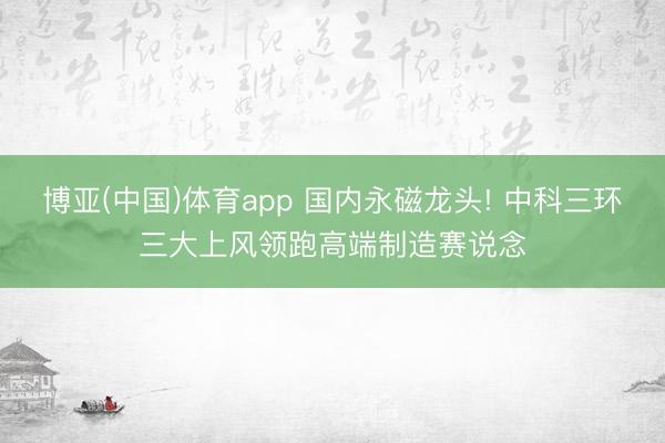 博亚(中国)体育app 国内永磁龙头! 中科三环三大上风领跑高端制造赛说念