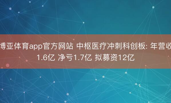 博亚体育app官方网站 中枢医疗冲刺科创板: 年营收1.6亿 净亏1.7亿 拟募资12亿