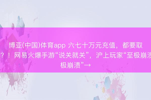 博亚(中国)体育app 六七十万元充值，都要取水漂？！网易火爆手游“说关就关”，沪上玩家“至极崩溃”→