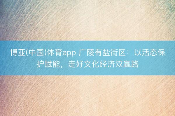 博亚(中国)体育app 广陵有盐街区：以活态保护赋能，走好文化经济双赢路