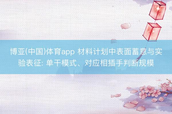 博亚(中国)体育app 材料计划中表面蓄意与实验表征: 单干模式、对应相插手判断规模