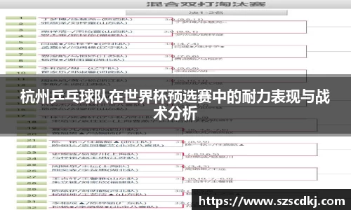 杭州乒乓球队在世界杯预选赛中的耐力表现与战术分析